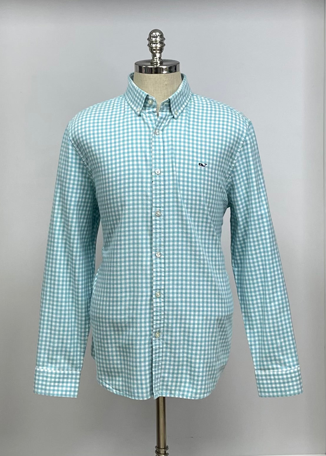 Camisa de cuadros Vineyard Vines 🐳 de cuadros gingham en color turquesa y blanco Talla XL Entalle Slim Fit