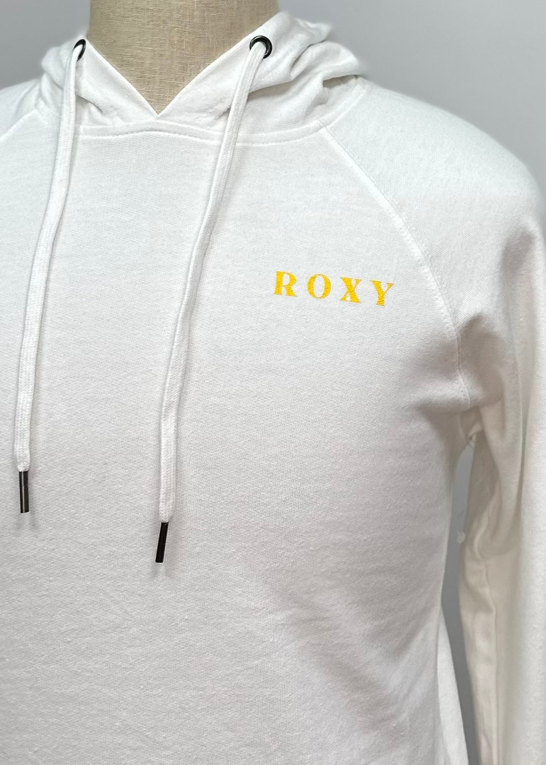 Sudadera Hoodie de mujer Roxy 🏄🏽‍♂️ color blanco y logo en amarillo Talla S