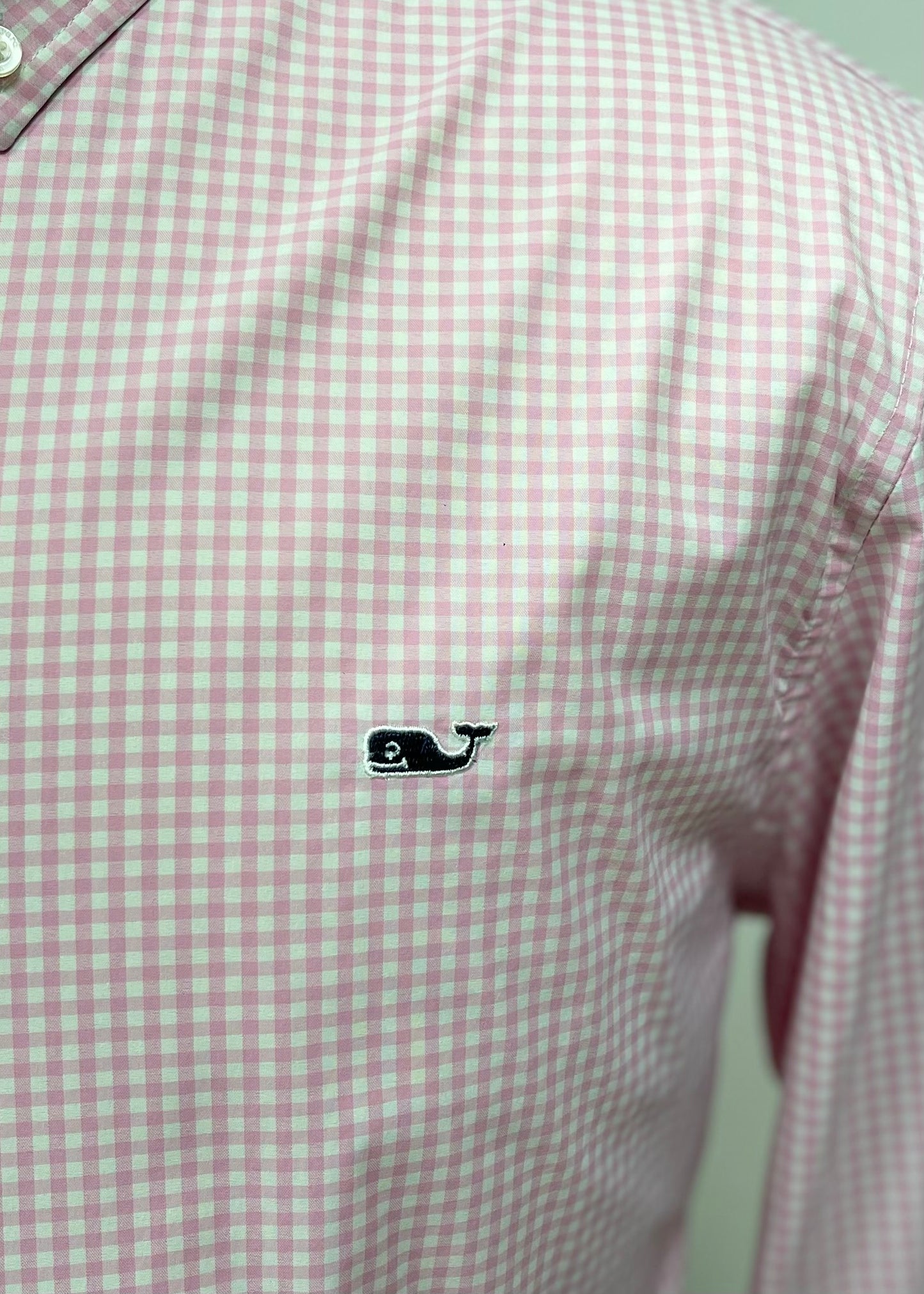 Camisa de cuadros Vineyard Vines 🐳 de cuadros gingham en color rosado claro y blanco Talla L Entalle Slim Fit