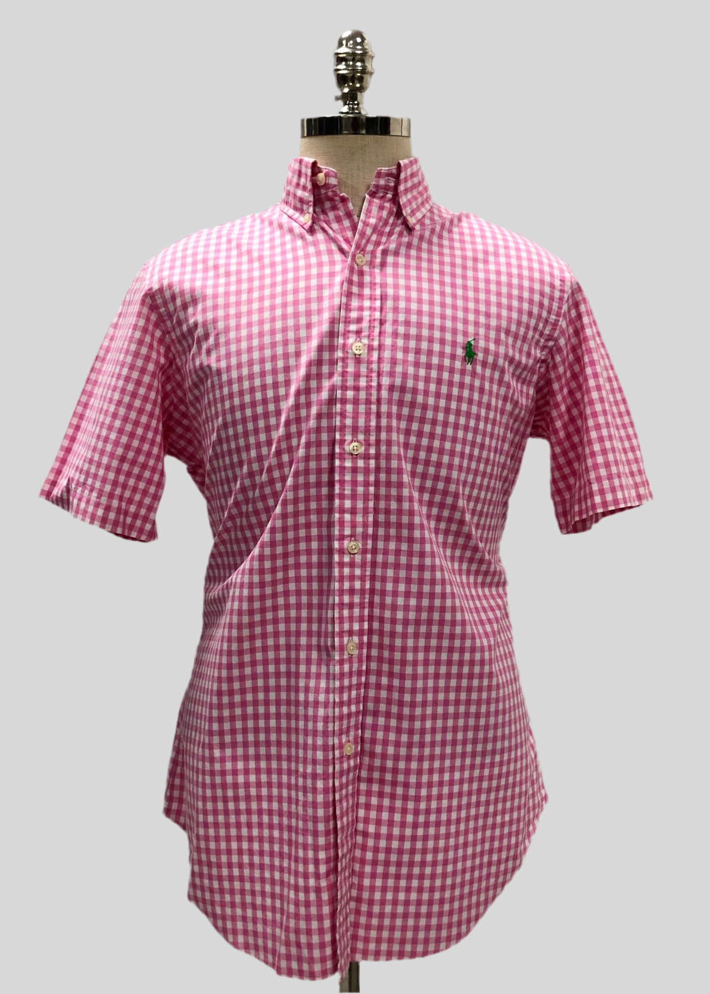 Camisa Polo Ralph Lauren 🏇🏼 con patrón de cuadros gingham rosado y blanco Talla M Entalle Clásico