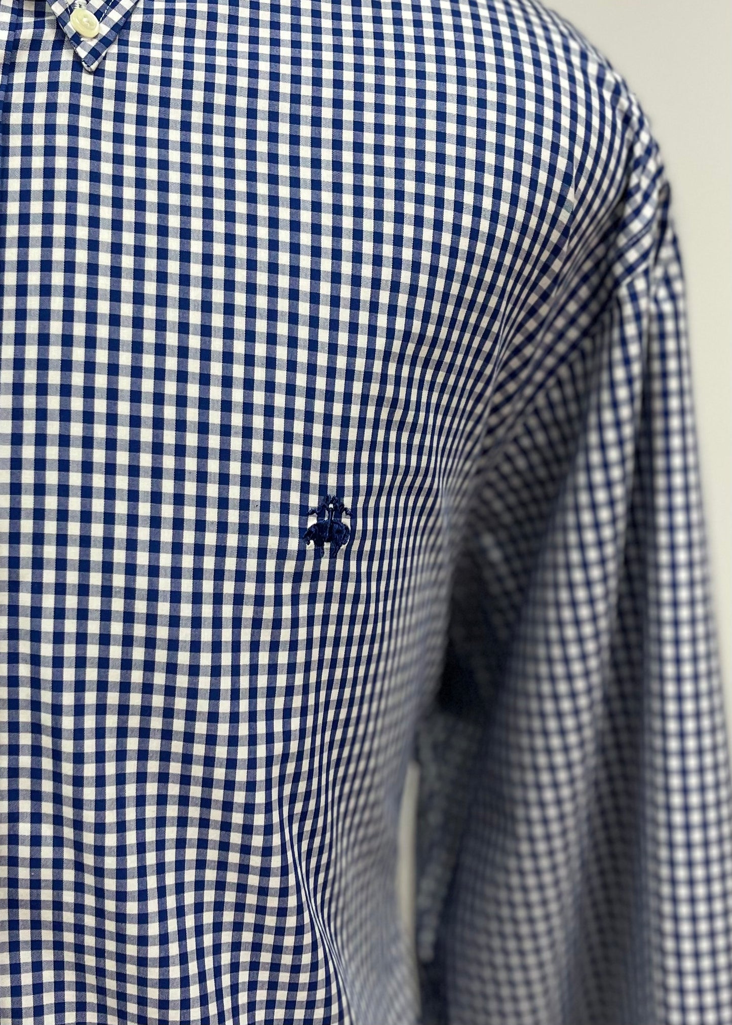 Camisa Brooks Brothers 🐑 con patrón de cuadros gingham en azul oscuro y blanco Talla XXL Entalle Regular