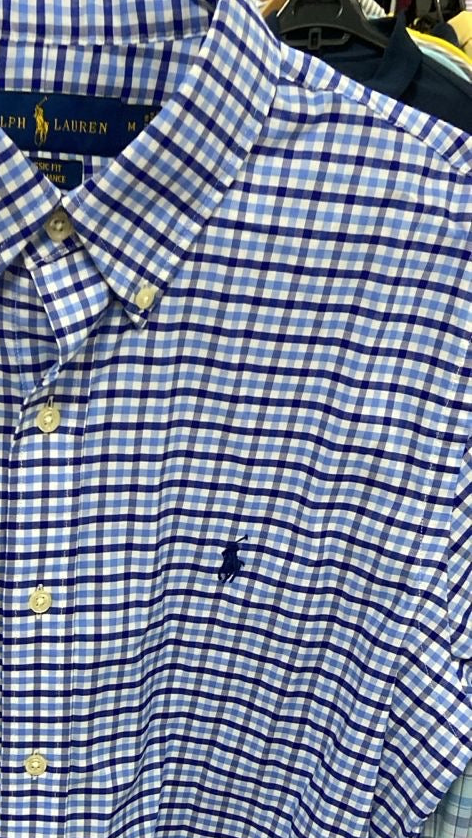 Camisa Polo Ralph Lauren 🏇🏼 Performance color blanco de cuadros azul y celeste Talla M Entalle Clásico
