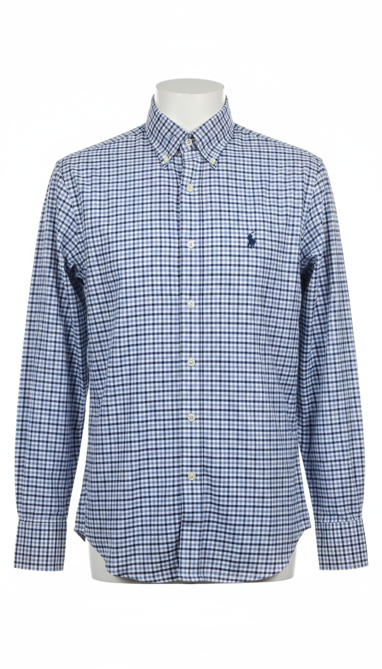 Camisa Polo Ralph Lauren 🏇🏼 Performance color blanco de cuadros azul y celeste Talla M Entalle Clásico