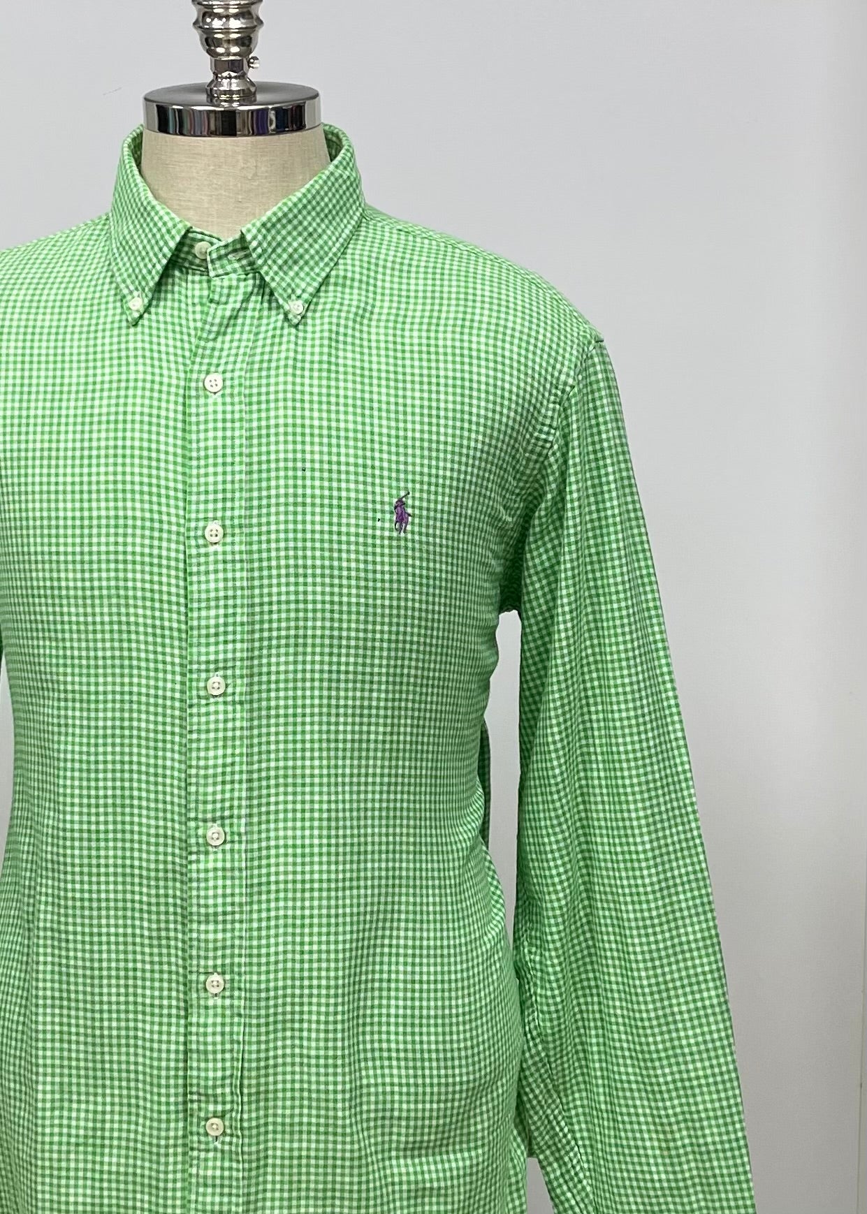 Camisa Polo Ralph Lauren 🏇🏼 con patron de cuadros gingham verde y blanco Talla XL Entalle Custom Fit