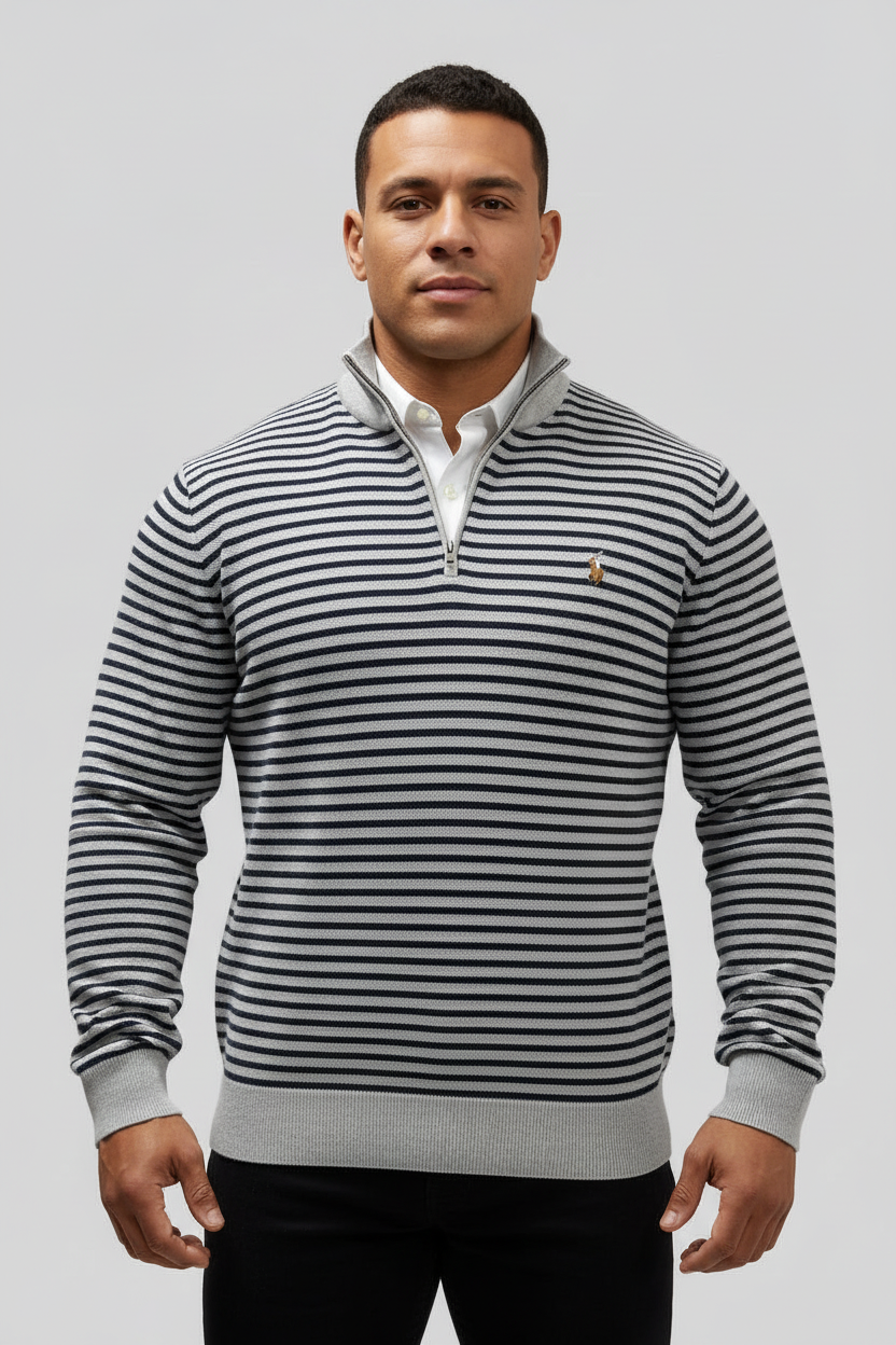Sueter Jersey Polo Ralph Lauren 🏇🏼 color gris claro con rayas negras Talla XL