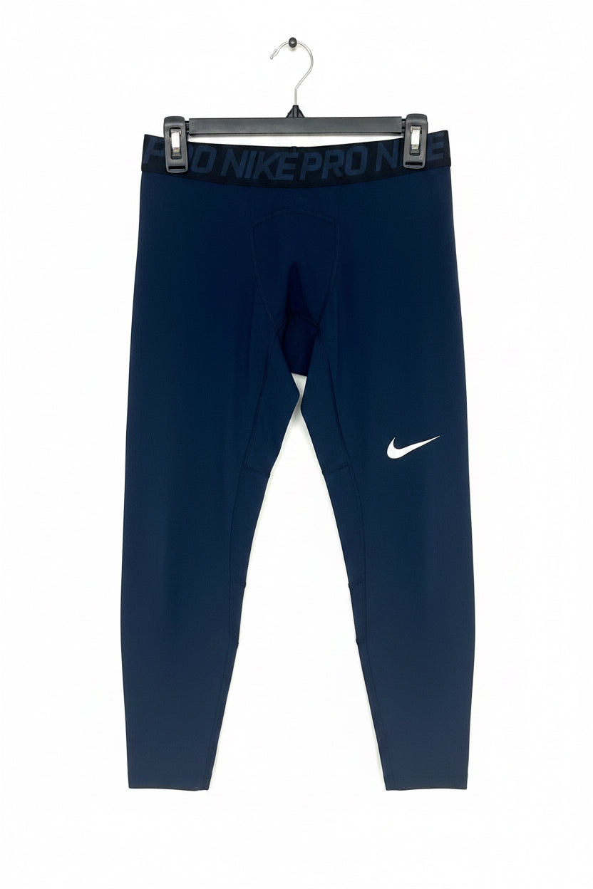 Malla de entrenamiento licra Nike ✔️ Pro Dri-FIT de 3/4 de largo para hombre en Color azul navy cintura negro Talla L