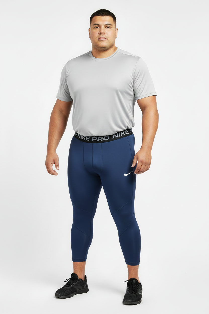 Malla de entrenamiento licra Nike ✔️ Pro Dri-FIT de 3/4 de largo para hombre en Color azul navy cintura negro Talla L