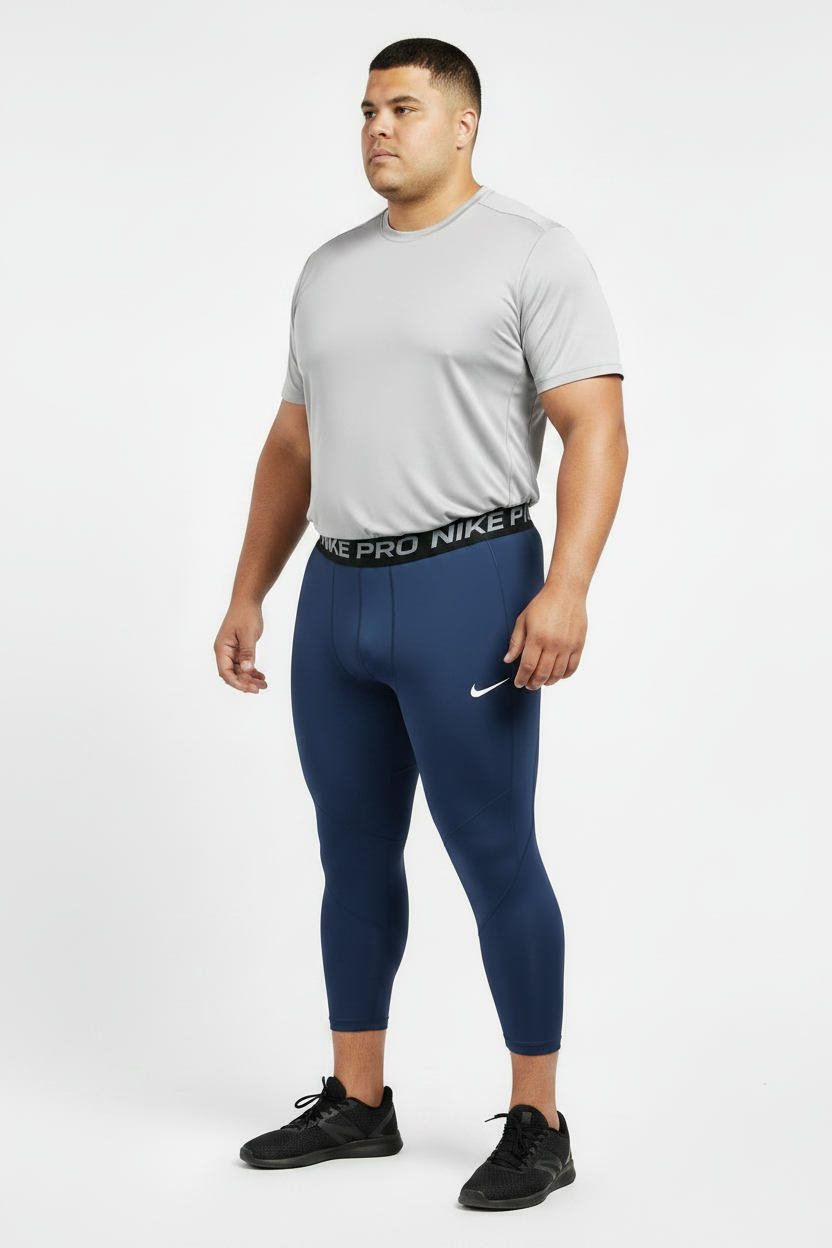 Malla de entrenamiento licra Nike ✔️ Pro Dri-FIT de 3/4 de largo para hombre en Color azul navy cintura negro Talla L
