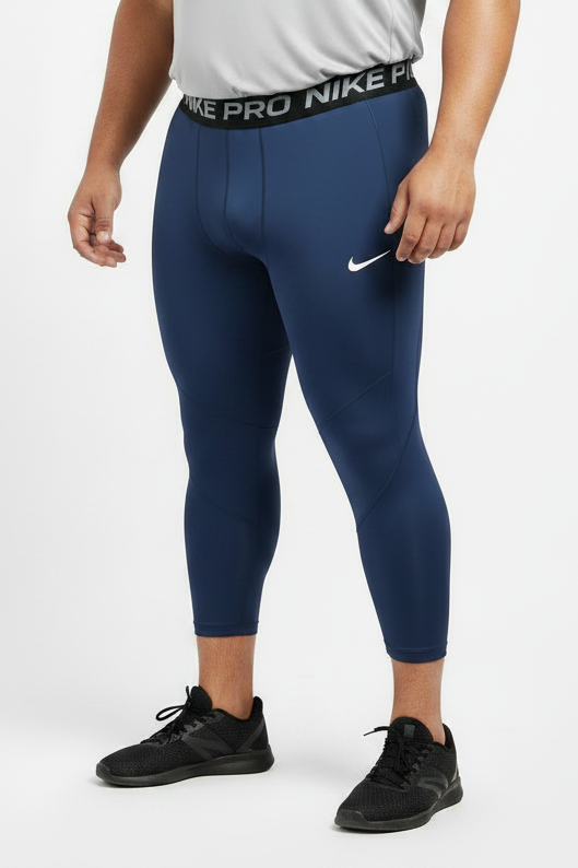 Malla de entrenamiento licra Nike ✔️ Pro Dri-FIT de 3/4 de largo para hombre en Color azul navy cintura negro Talla L