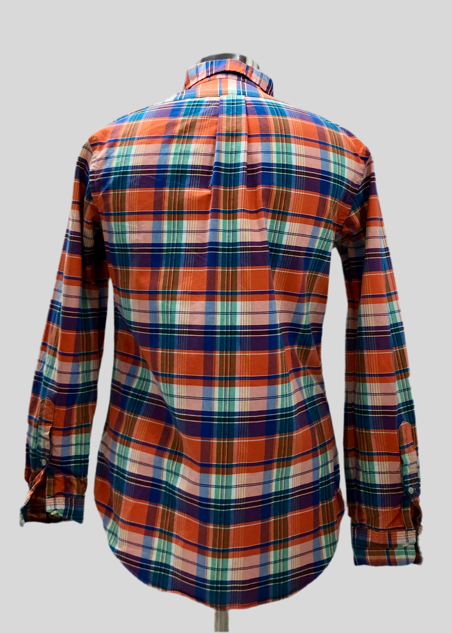Camisa Polo Ralph Lauren 🏇🏼 Oxford con patrón de cuadros naranja, azul y blanco Talla S Entalle Regular