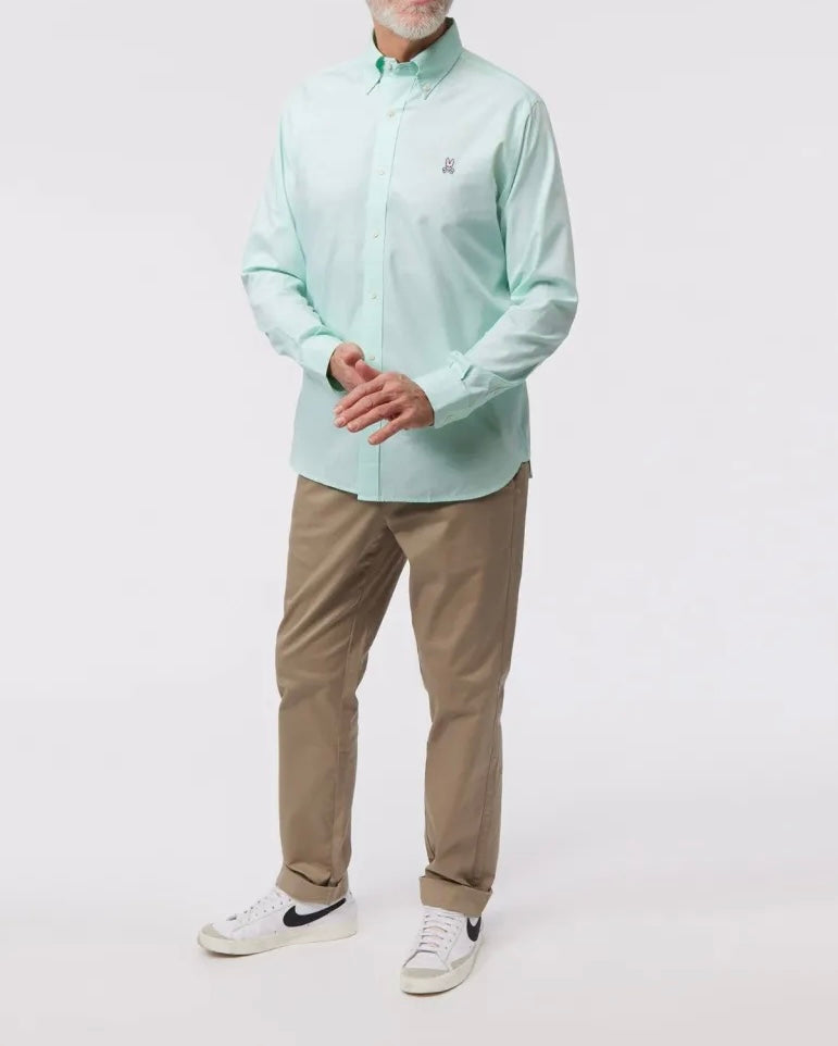 Camisa de botones Psycho Bunny 🐰  Oxford Color verde claro con logo tradicional Talla XL Entalle Regular