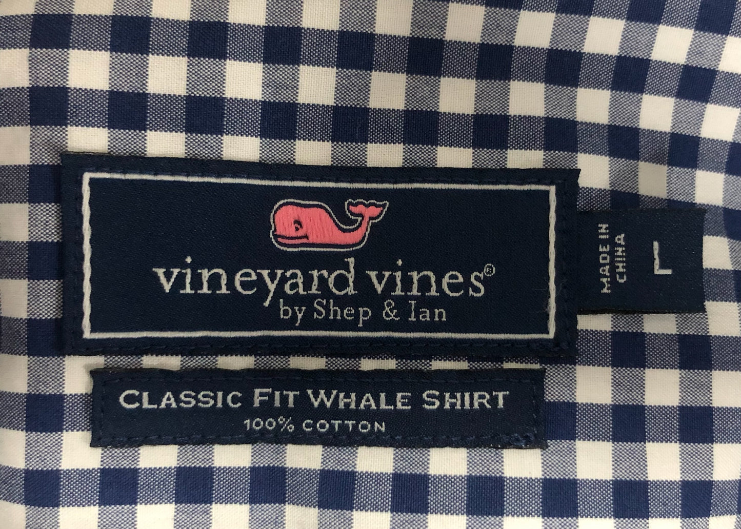 Camisa Vineyard Vines 🐳 de cuadros gingham en color azul navy y blanco Talla L Entalle Clásico
