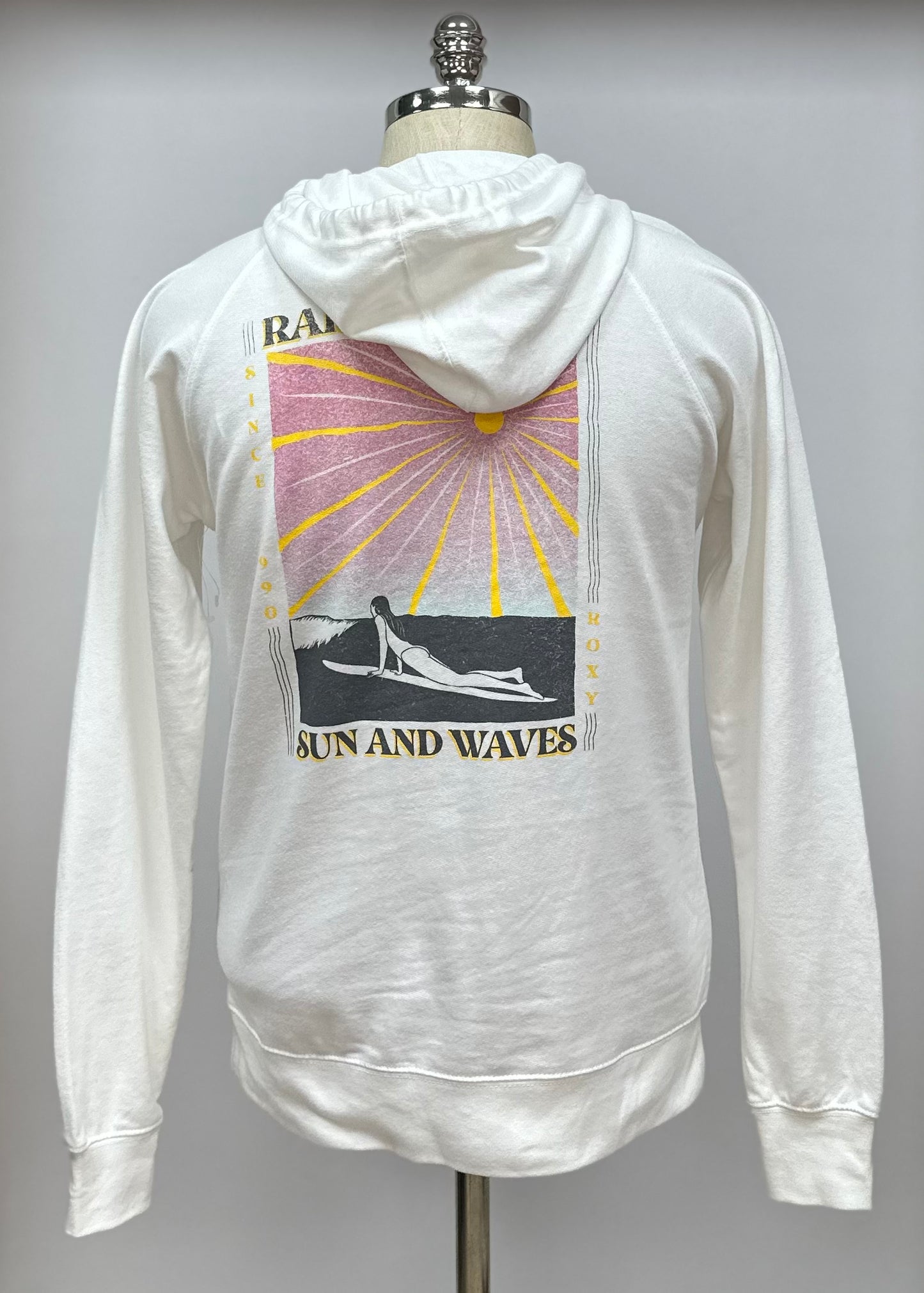 Sudadera Hoodie de mujer Roxy 🏄🏽‍♂️ color blanco y logo en amarillo Talla S