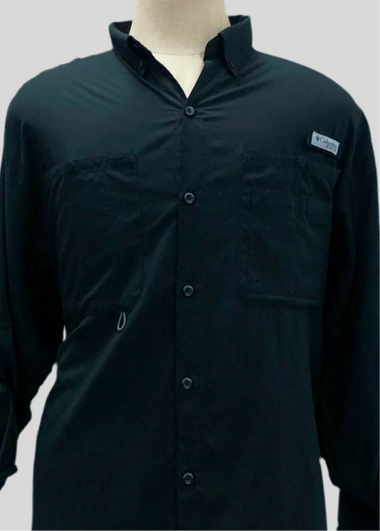 Camisa Columbia 🔹con bolsillo color negro con Omni Shade Manga larga Talla XL