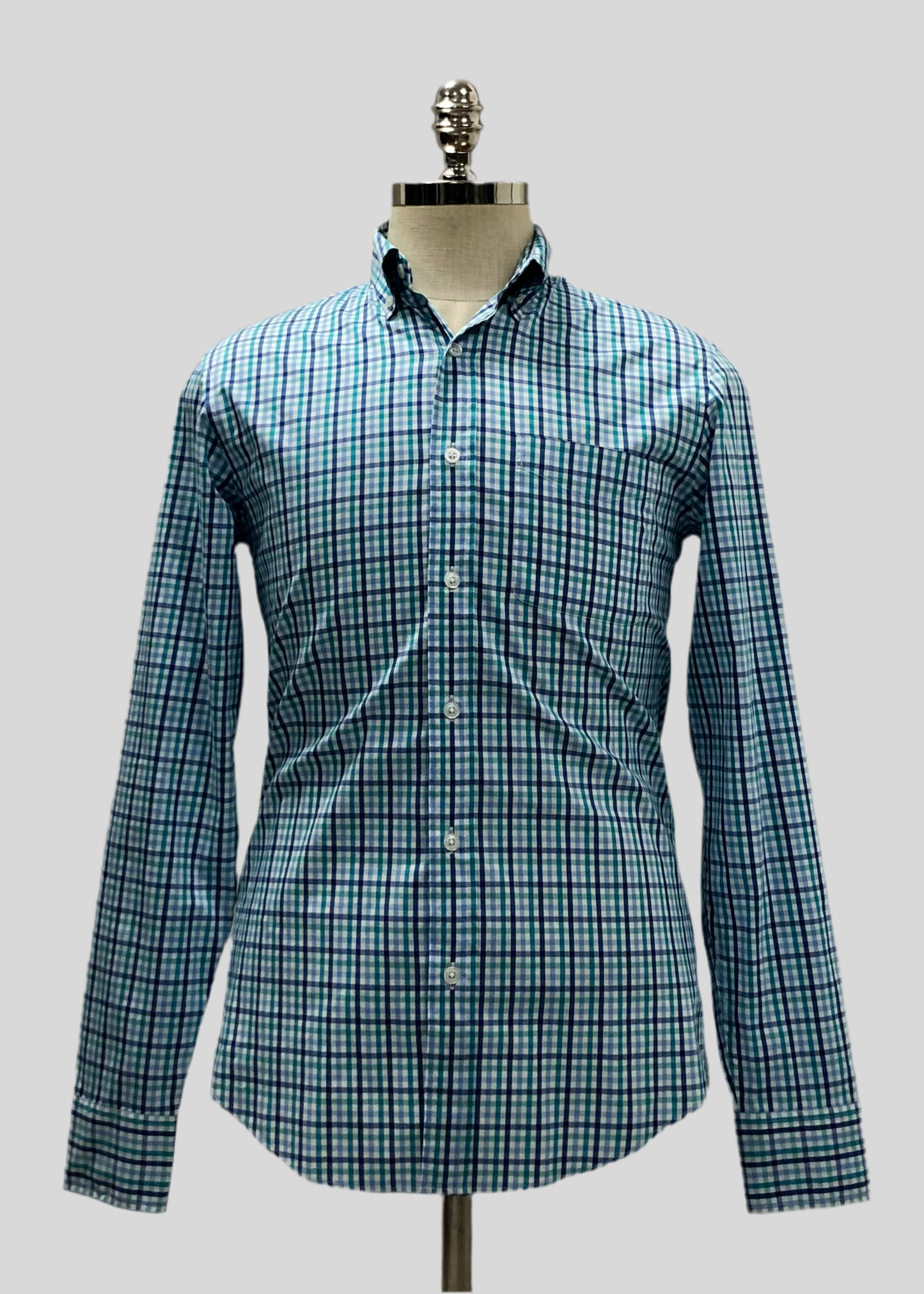 Camisa de botones J.Crew 🇺🇸 Performance Color blanco de cuadros en celeste, turquesa y azul Talla S Entalle Regular