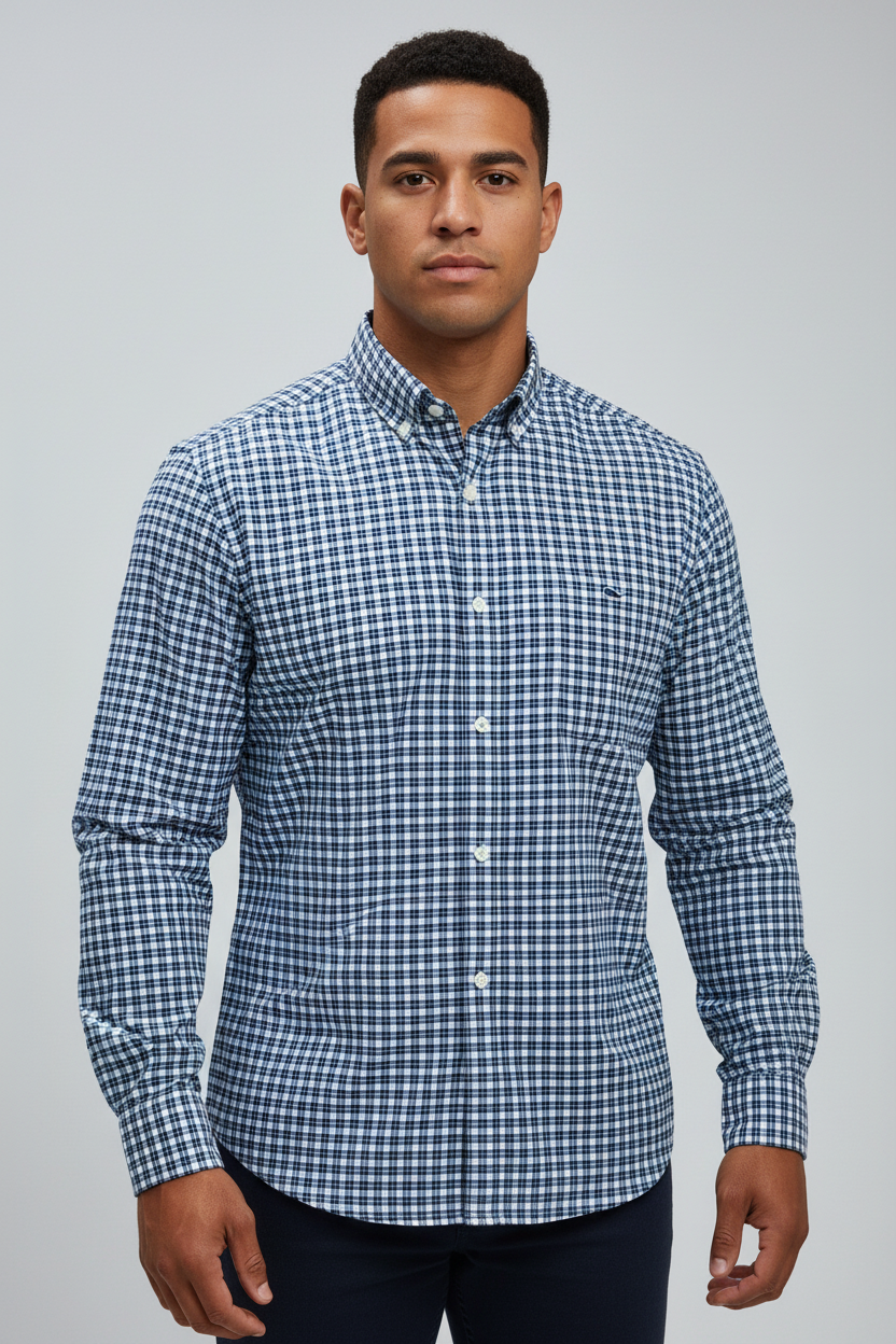 Camisa Vineyard Vines 🐳 de cuadros en color azul navy y blanco Talla M Entalle Clásico