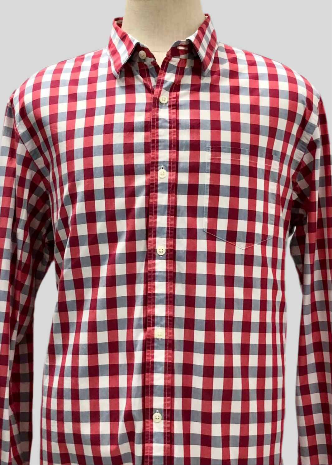 Camisa de botones Banana Republic de cuadros gingham en color rojo, gris y blanco Talla XL Entalle Slim Fit
