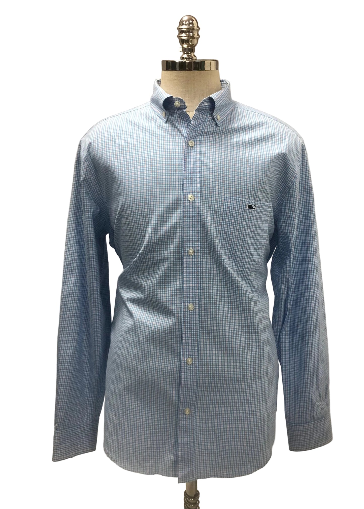 Camisa Vineyard Vines 🐳 Color blanco de cuadros en color azul y rosado Talla L Entalle Clásico
