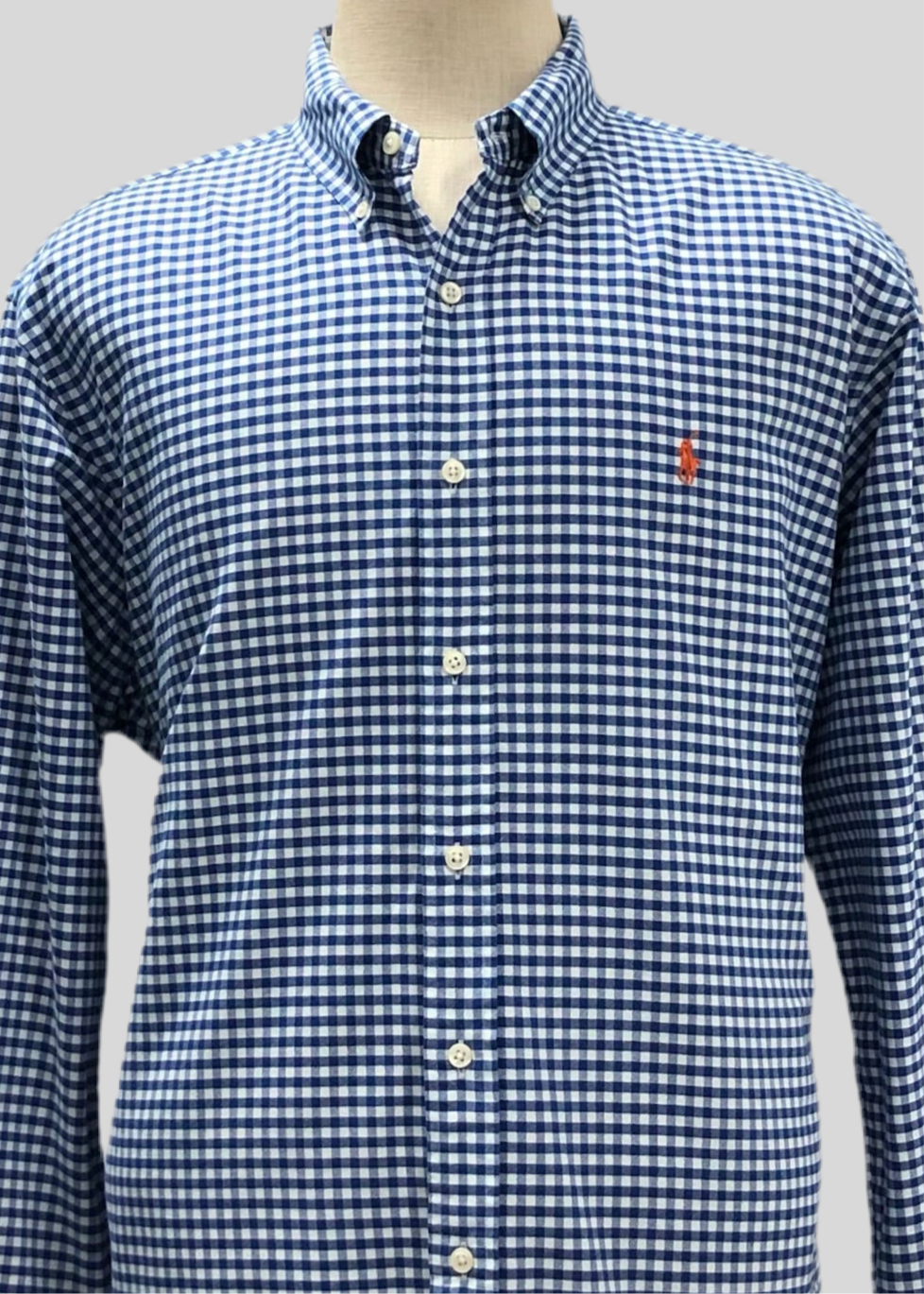 Camisa Polo Ralph Lauren 🏇🏼 Oxford con patron de cuadros gingham azul y blanco Talla XL Entalle Clásico