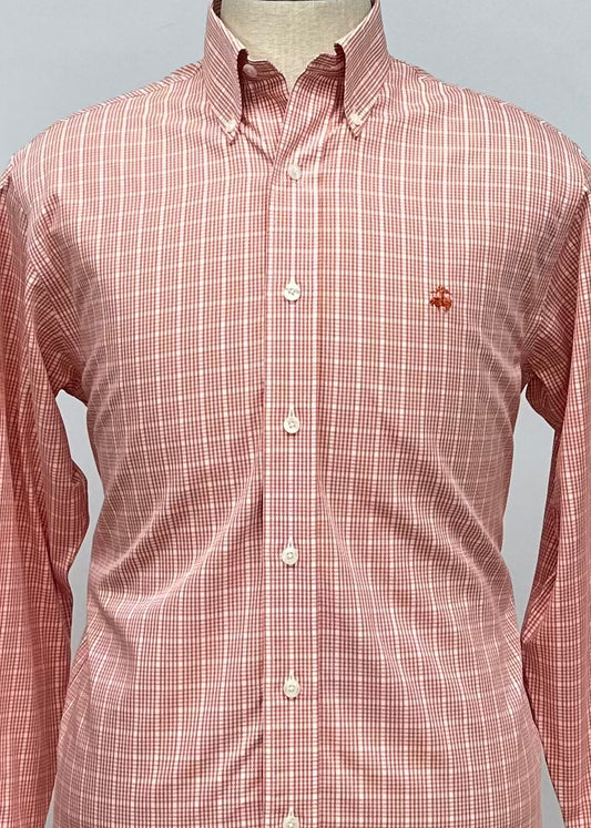 Camisa Brooks Brothers 🐑 de cuadros en color naranja y blanco Talla Small Entalle Regular