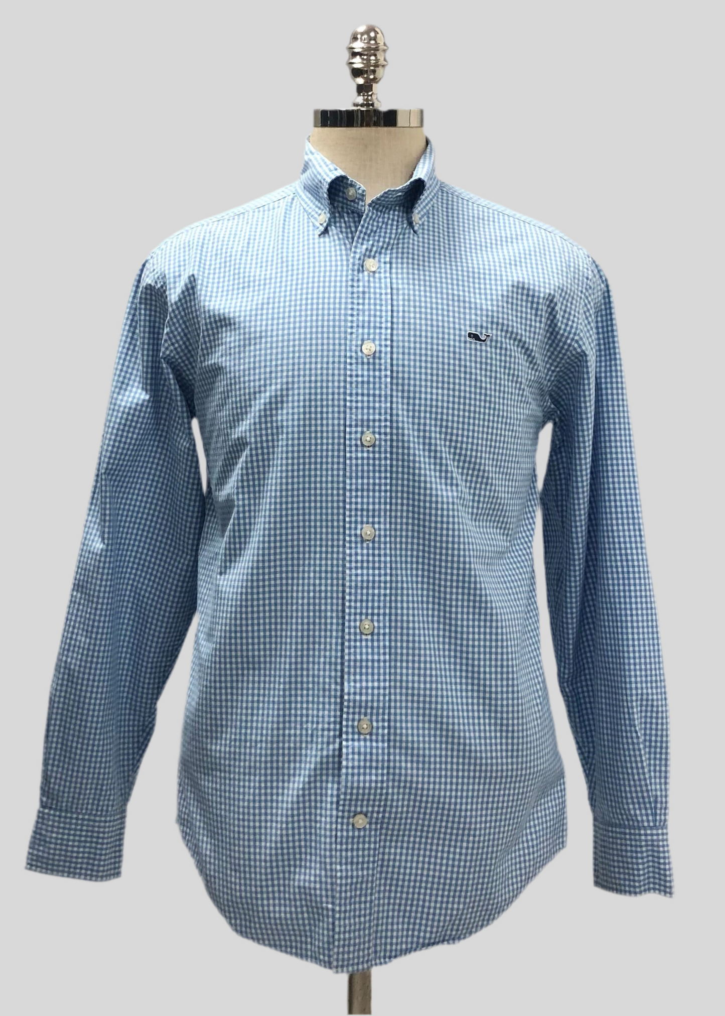 Camisa Vineyard Vines 🐳 con patron cuadros gingham en color celeste y blanco Talla M Entalle Regular