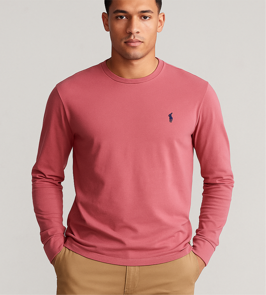 Camiseta cuello redondo Polo Ralph Lauren 🏇🏼 color rosado magenta manga larga Talla M Entalle Regular