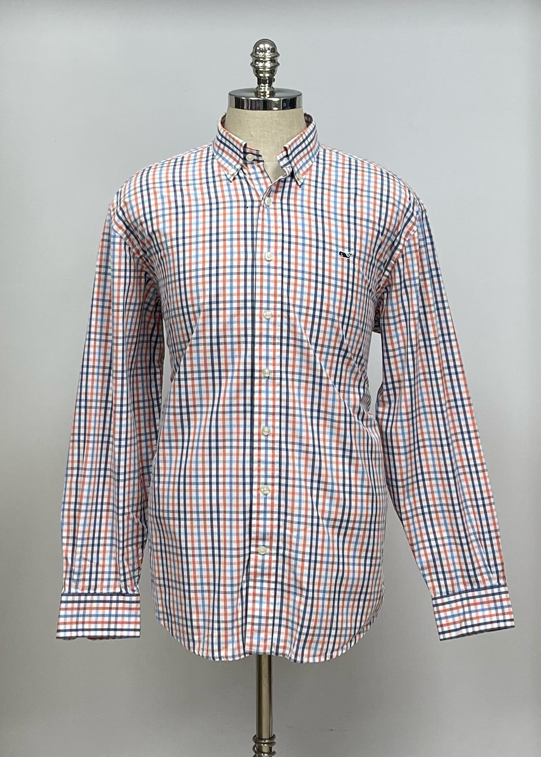 Camisa de botones Vineyard Vines 🐳 color blanco de cuadros en color naranja, azul y celeste Talla L Entalle Regular