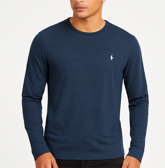 Camiseta cuello redondo Polo Ralph Lauren 🏇🏼 color azul manga larga Talla Medium Custom Slim Fit