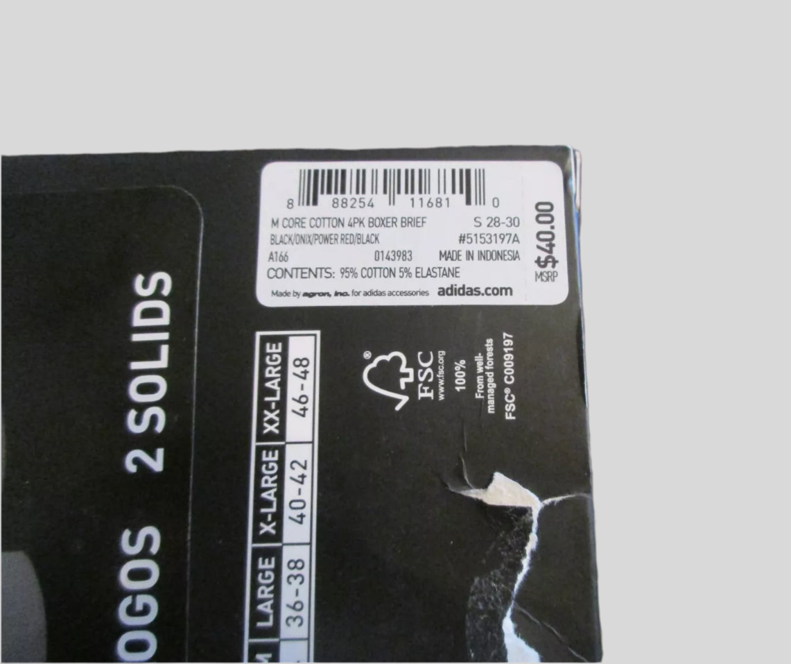 Boxers Briefs Adidas Tela Stretch Cotton color gris y rojo Talla L