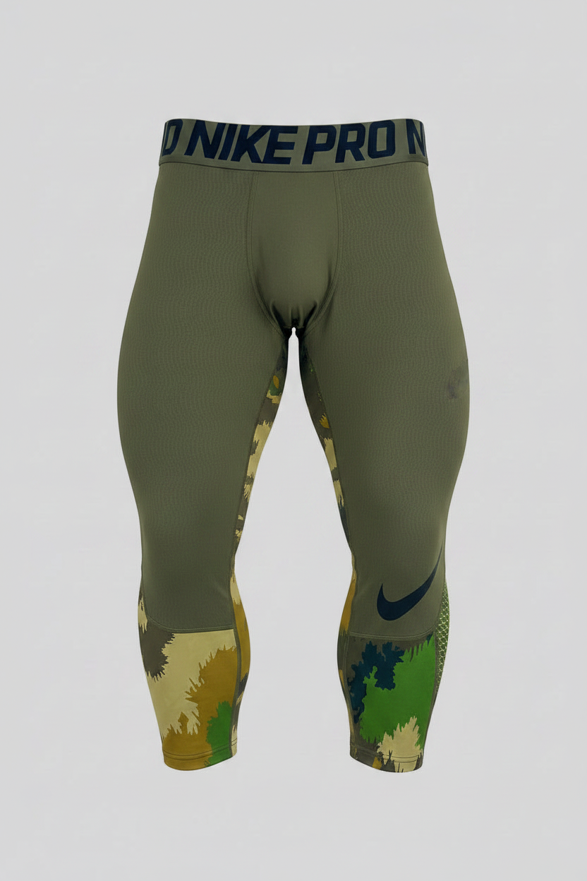 Malla de entrenamiento licra Nike ✔️ Pro HyperCool de 3/4 de largo para hombre De camuflaje en Color verde oliva Talla L