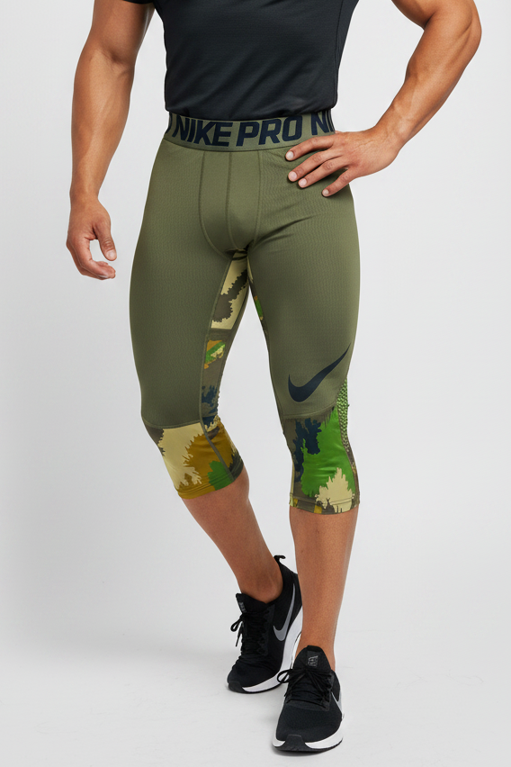 Malla de entrenamiento licra Nike ✔️ Pro HyperCool de 3/4 de largo para hombre De camuflaje en Color verde oliva Talla L
