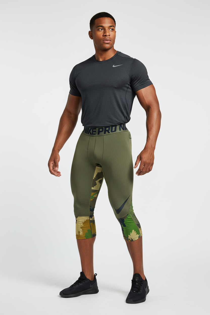 Malla de entrenamiento licra Nike ✔️ Pro HyperCool de 3/4 de largo para hombre De camuflaje en Color verde oliva Talla L