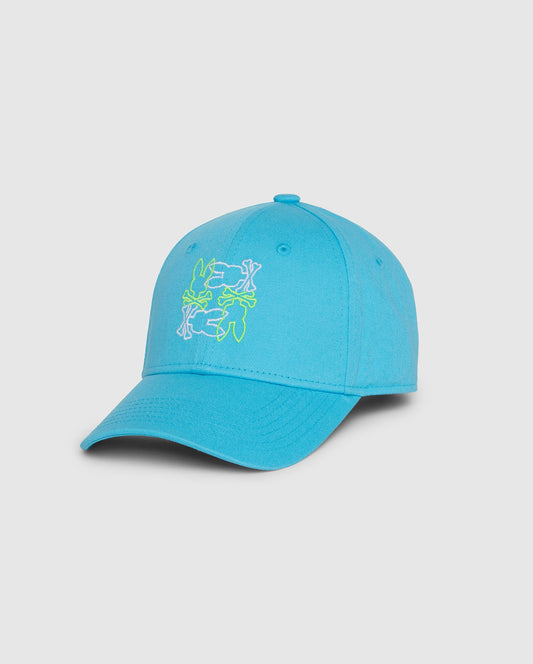 Gorra de niño Psycho Bunny  🐰 color aqua con logotipo bordado en relieve color verde y blanco