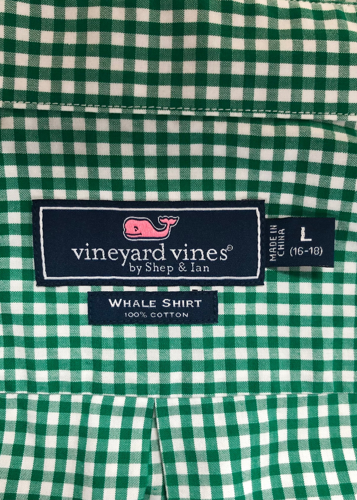 Camisa de niño Vineyard Vines 🐳 con patrón de cuadros en color blanco y verde Talla L Entalle Regular