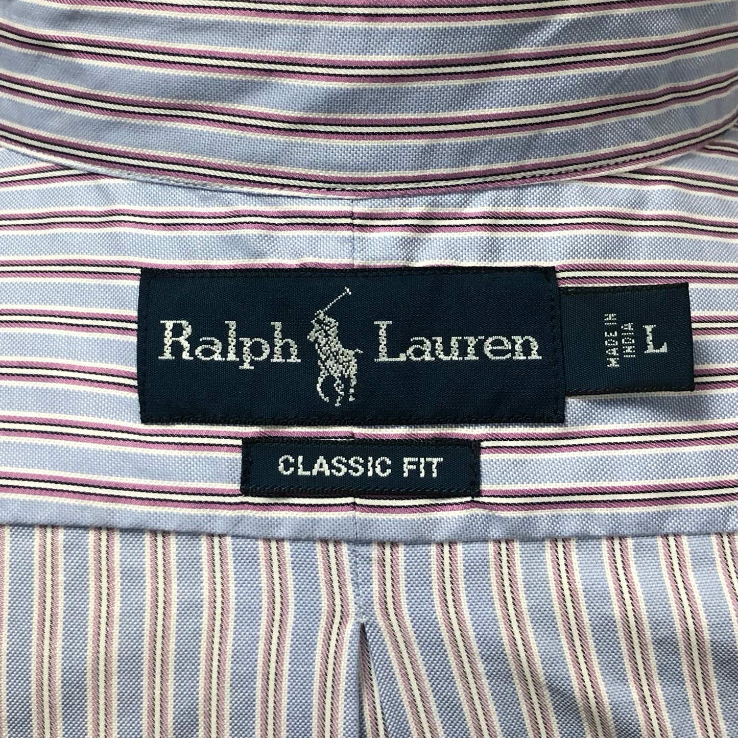Camisa Polo Ralph Lauren 🏇🏼 color celeste con rayas en color rosado y blanco Talla L Entalle Clásico
