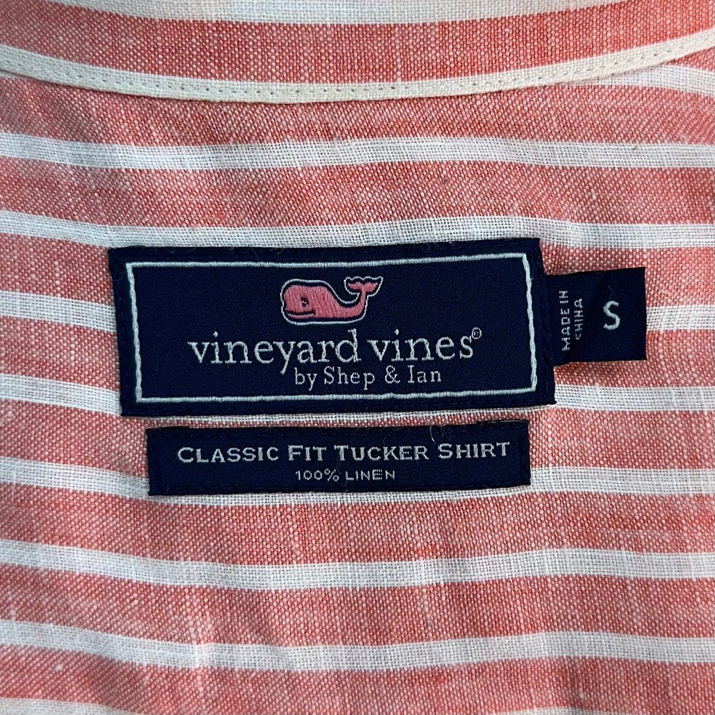 Camisa de lino Vineyard Vines 🐳 con patrón de rayas en color salmón y blanco Talla S Entalle Clásico