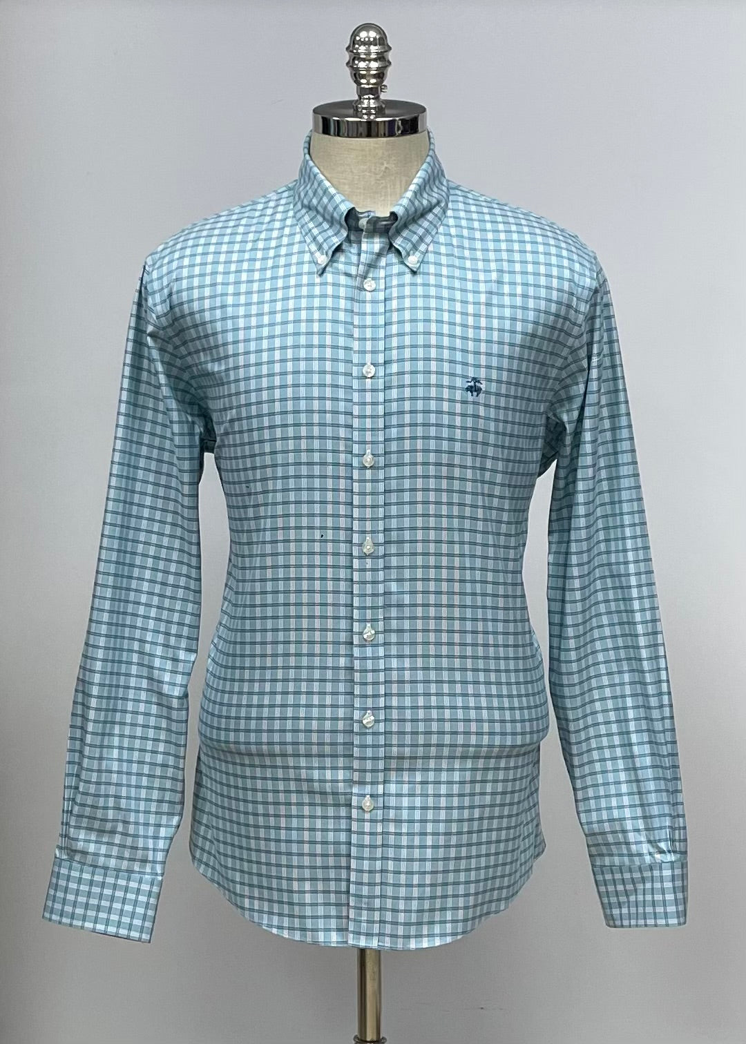 Camisa Brooks Brothers 🐑 color blanco con cuadros tartán en verde esmeralda y negro Talla L Entalle Regular