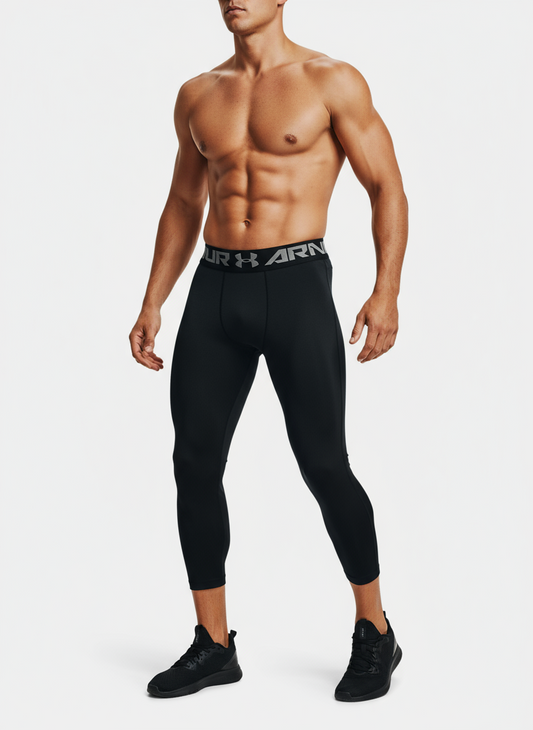 Mallas de entrenamiento Under Armour 🏋🏽 Pro Dri-FIT 3/4 para hombre en Color Negro y cintura gris Talla M