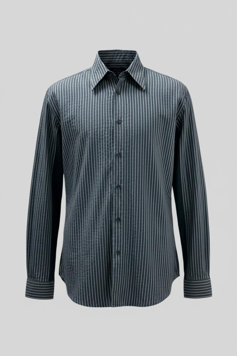 Camisa de botones Hugo Boss 🇩🇪 con patron de rayas en negro y blanco Talla L Entalle Regular