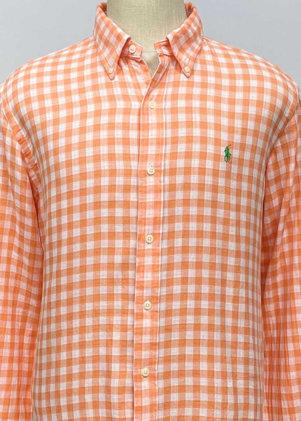 Camisa Polo Ralph Lauren 🏇🏼 con patron de cuadros en color naranja y blanco Talla XL Entalle Regular