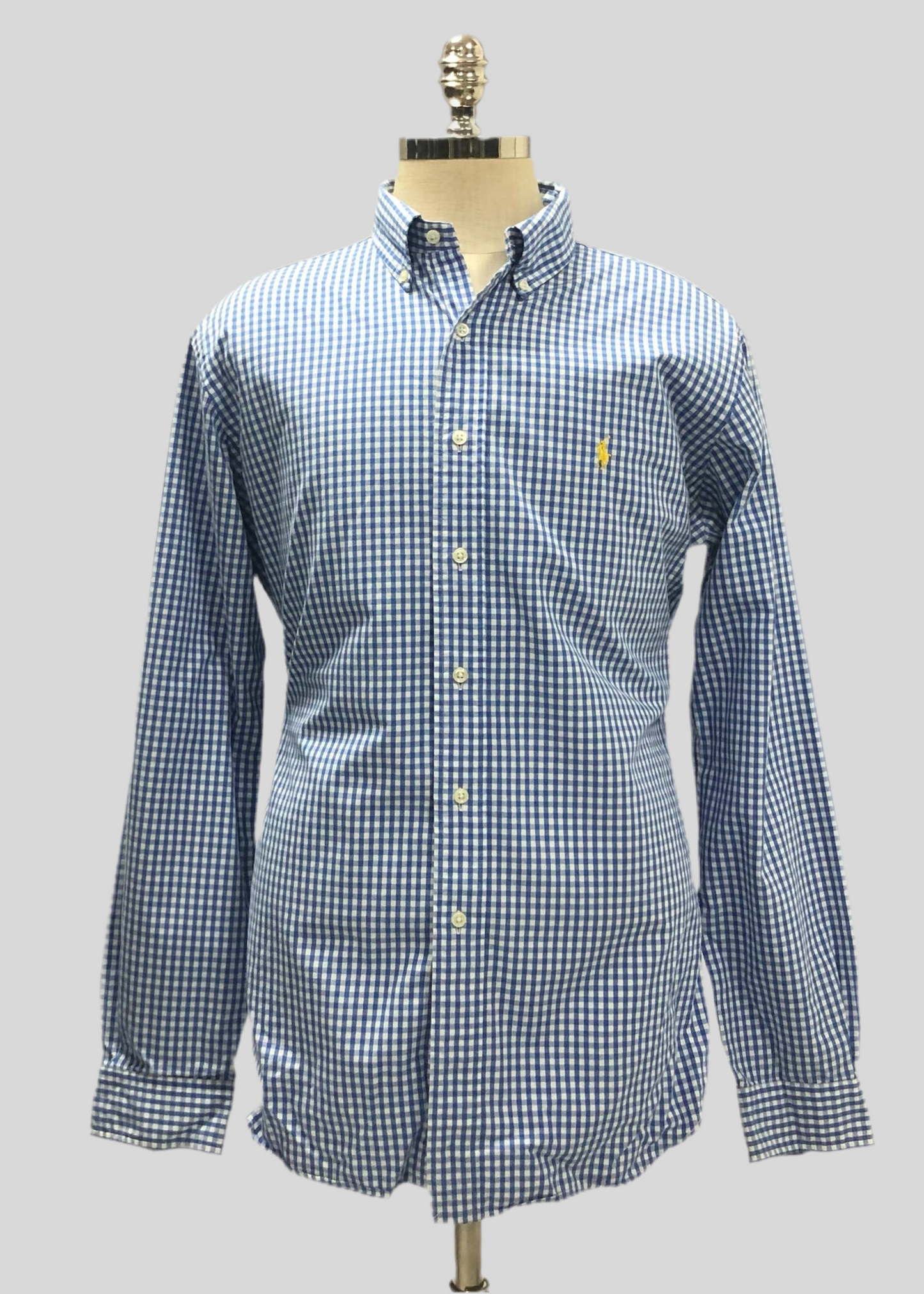 Camisa se botones Polo Ralph Lauren 🏇🏼 con patrón de cuadros gingham celeste y blanco Talla XL Entalle Clásico