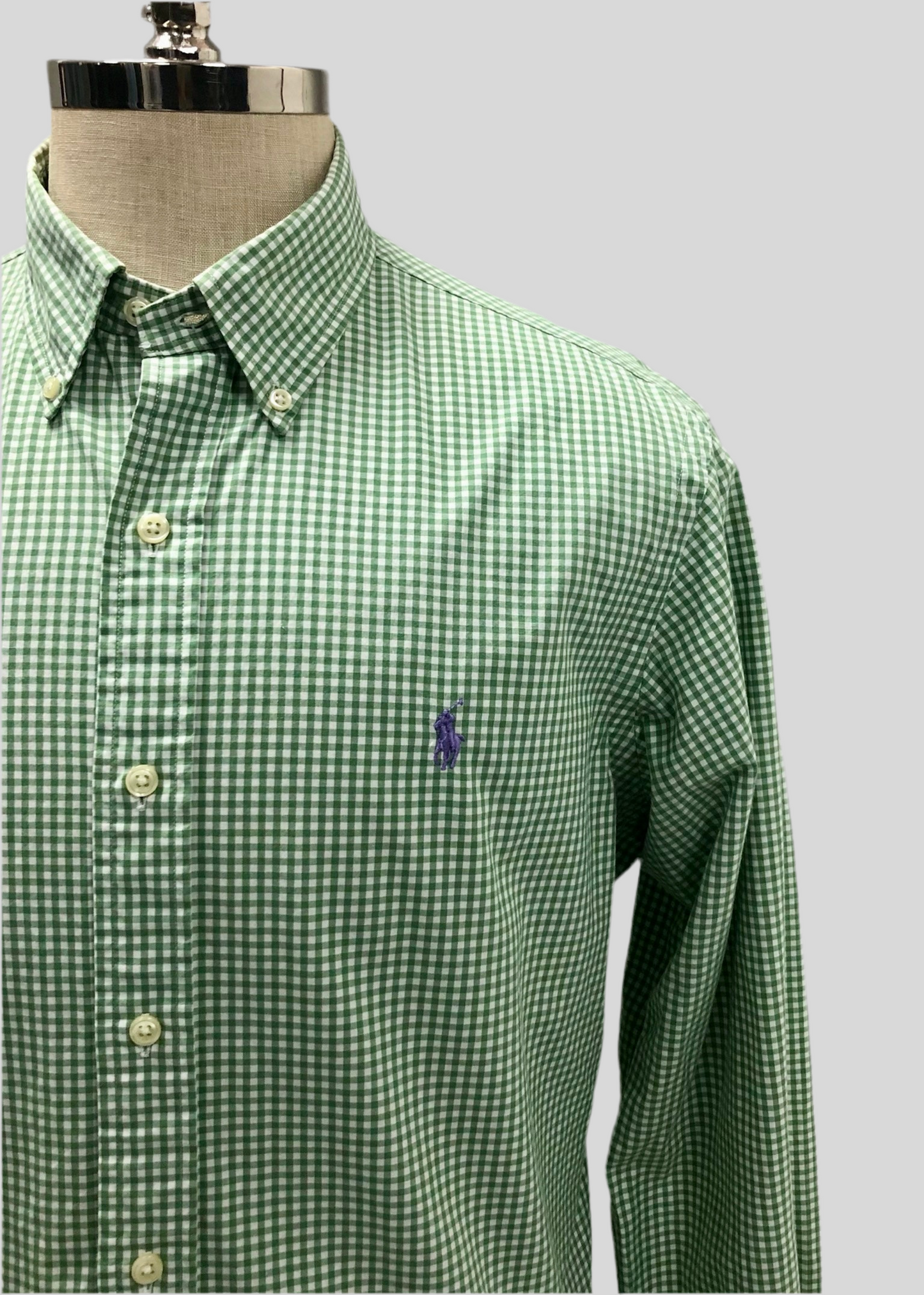 Camisa de botones Polo Ralph Lauren 🏇🏼 de cuadros gingham verde claro y blanco Talla L Entalle Custom Fit