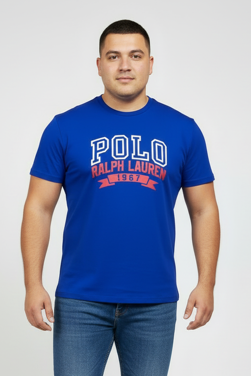 Camiseta cuello redondo Polo Ralph Lauren 🏇🏼 color azul y logo estampado en blanco y rojo Talla XL