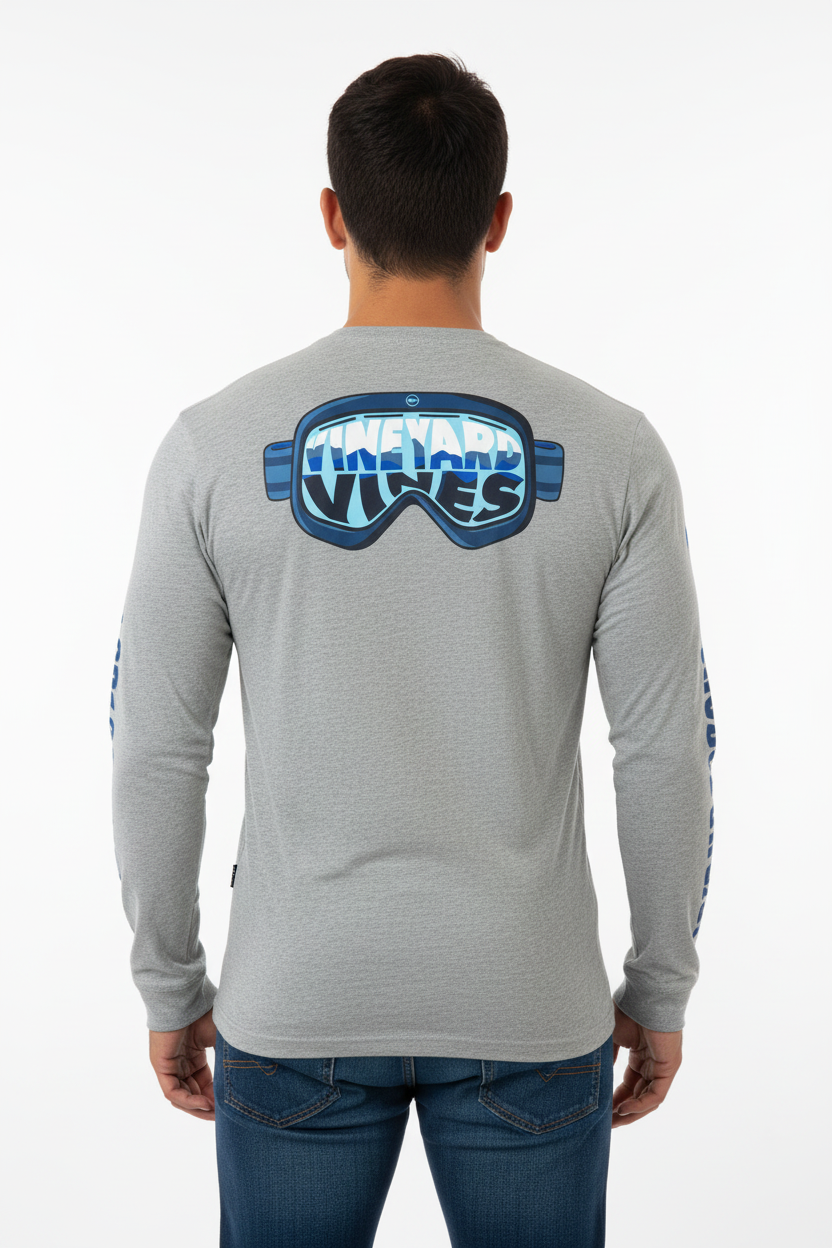 Camiseta cuello redondo Vineyard Vines 🐳 color gris claro con Diseño de lentes Talla M