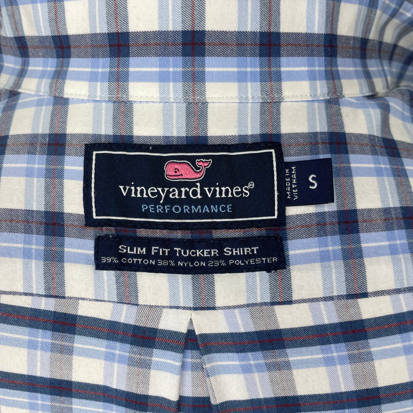 Camisa Vineyard Vines 🐳 de cuadros en color azul, celeste y blanco Talla S Entalle Slim Fit