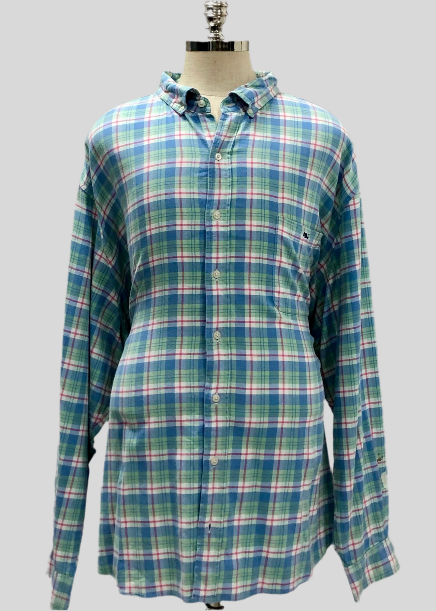 Camisa de botones Vineyard Vines 🐳 con patrón de cuadros en color verde, azul y blanco Talla 4XL Entalle Clásico