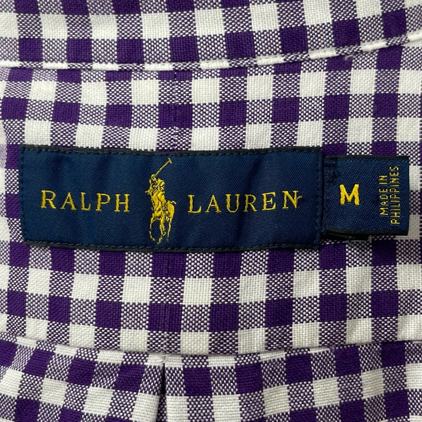 Camisa Polo Ralph Lauren 🏇🏼 Oxford color blanco con cuadros morado Talla M Entalle Regular