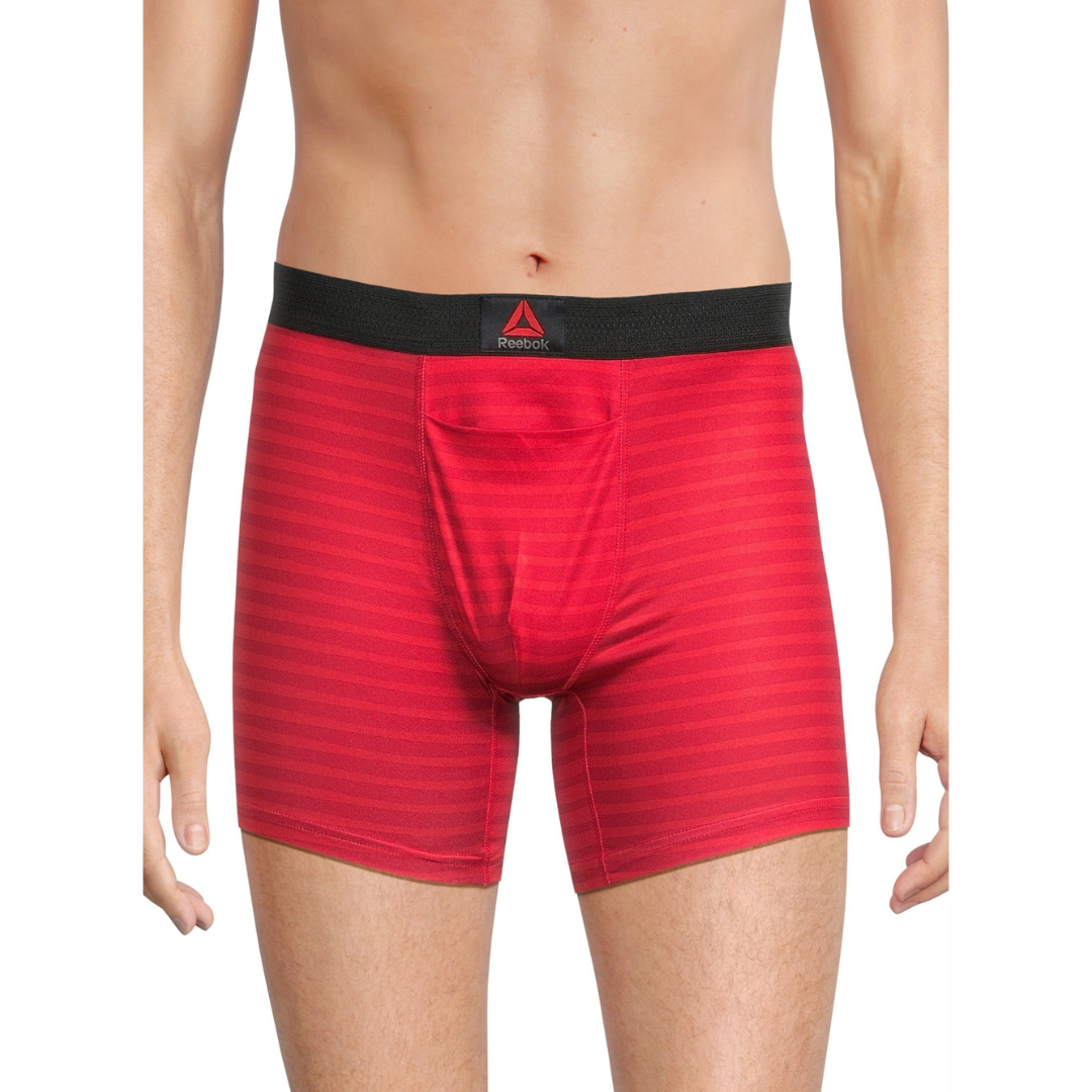 Combo de 3 Boxers Briefs Reebok Tela Performance en color negro, gris y rojo Talla 2XL y 3XL