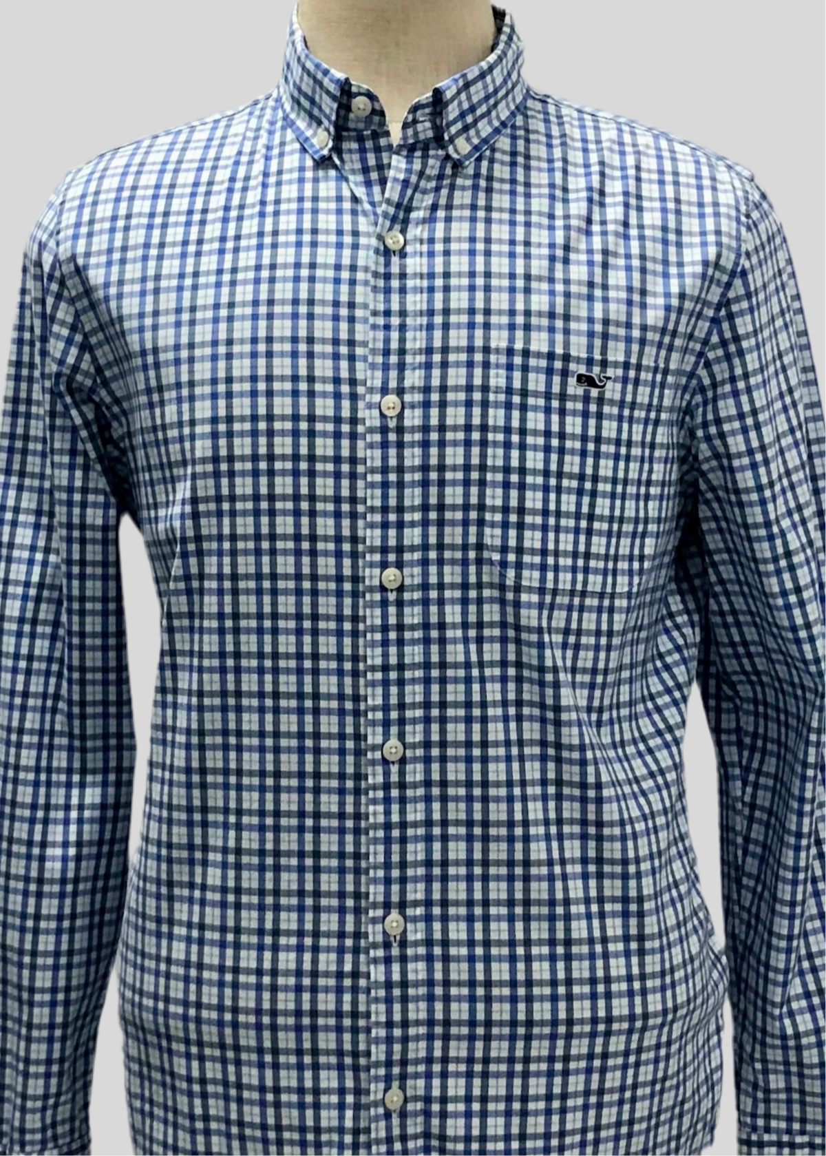 Camisa de botones Vineyard Vines 🐳 color blanco de cuadros en color gris y azul Talla M Entalle Slim Fit