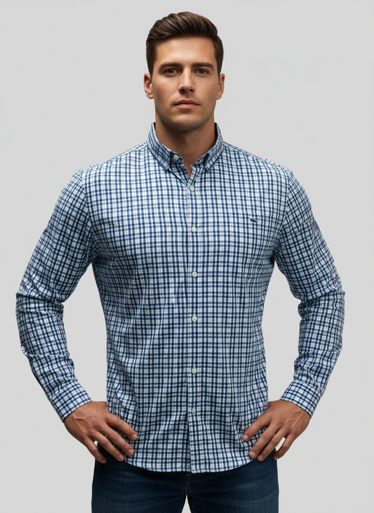 Camisa de botones Vineyard Vines 🐳 color blanco de cuadros en color gris y azul Talla M Entalle Slim Fit